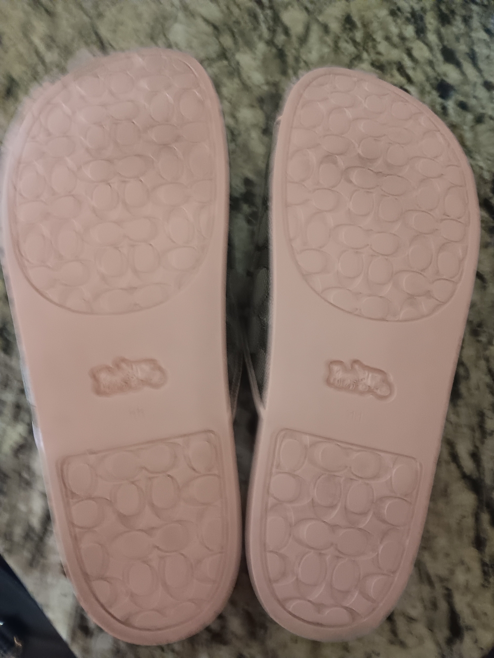 Coach Pink Logo-Print Double-Strap Slide Sandals with Gold Buckles- Size 11 - Picture 3 of 5